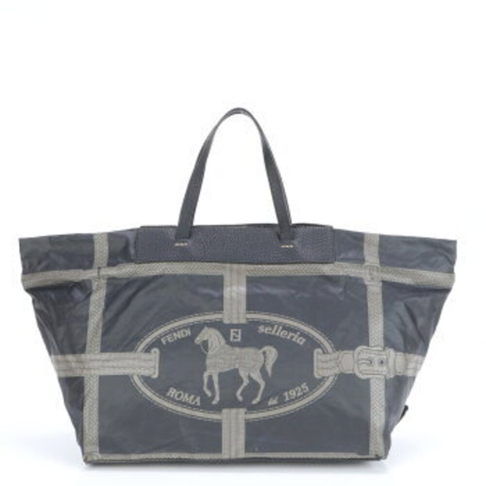 Fendi Selleria Leather Tote Bag Hologram Shoulder Handbag Black